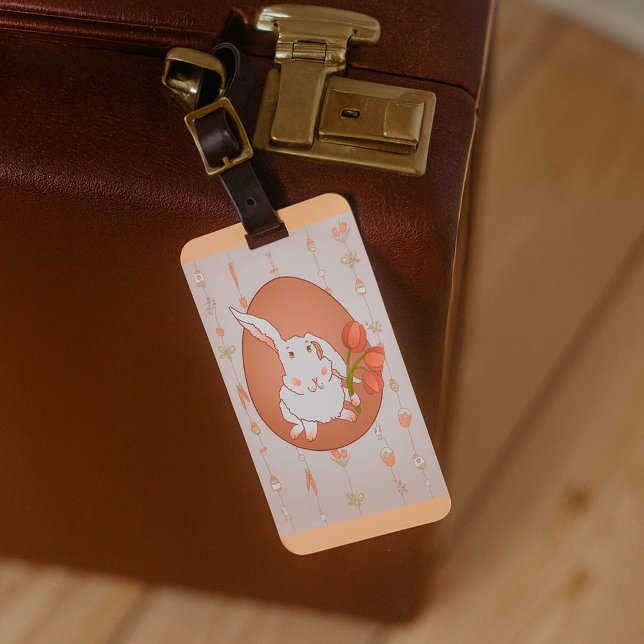 Bunny with Tulips Spring Holiday Rabbit Luggage Tag (Creator Uploaded)