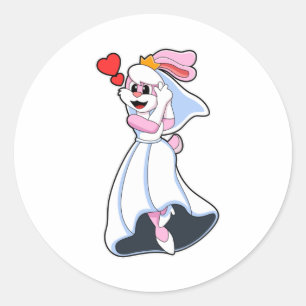 Bunny with Wedding dress & Crown Classic Round Sticker
