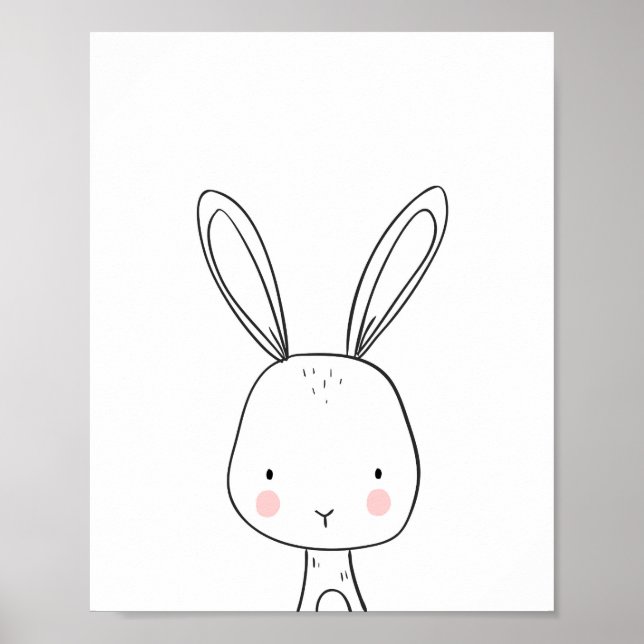 Bunny Woodland Animal Nursery art Black and white Poster (Front)