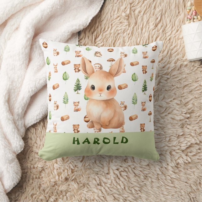 Bunny Woodland Animals Pattern Baby Boy Nursery Cushion (Blanket)