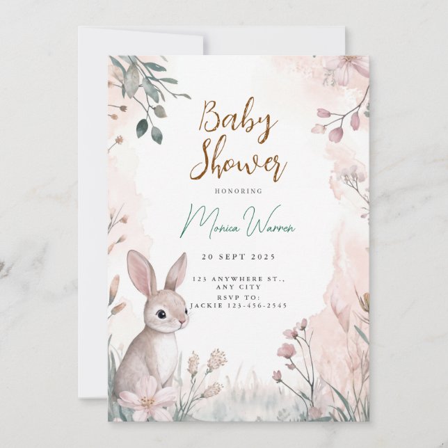 Bunny Woodland Baby Shower Invitation (Front)