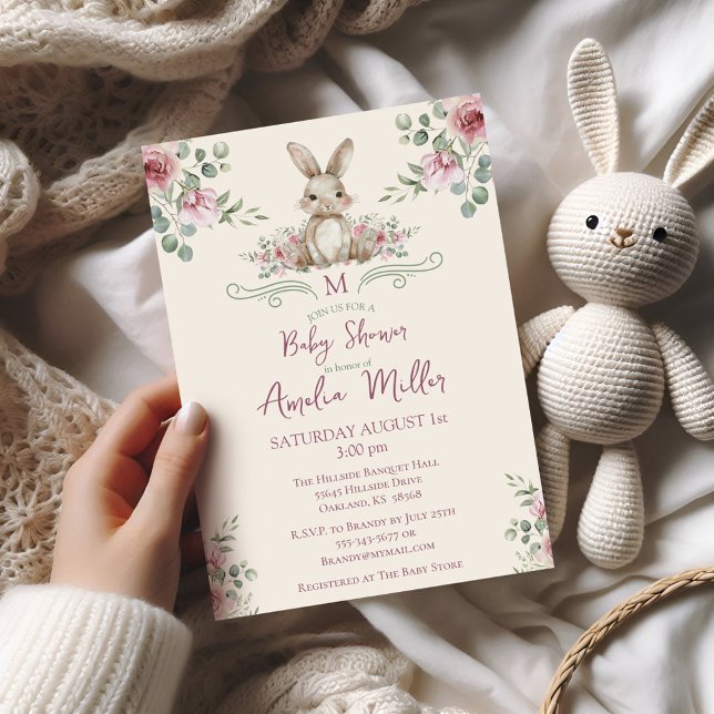 Bunny Woodland Forest Animal Watercolor Invitation (Bunny Baby Shower invitation)