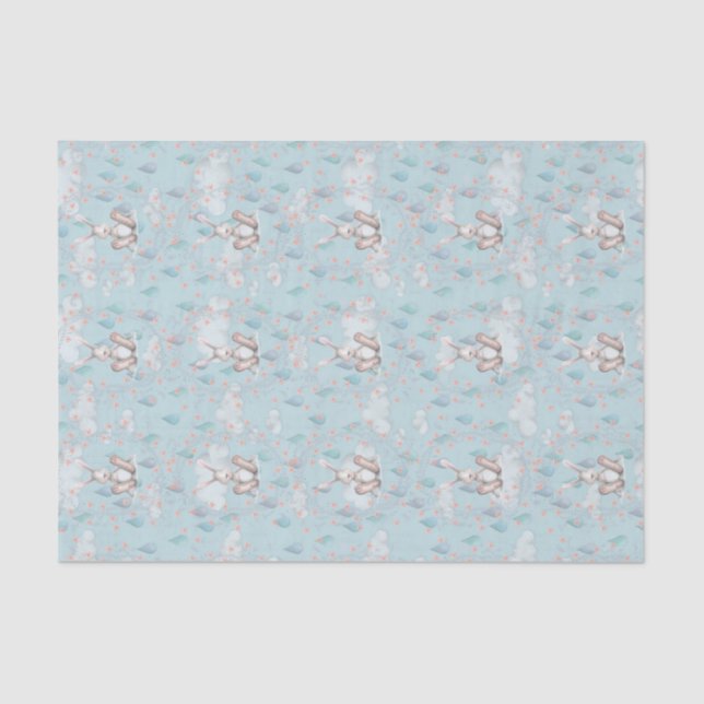 Bunny Wreath Clouds & Raindrops - Blue Tissue Paper (Front)