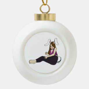 bunnygirl ceramic ball christmas ornament