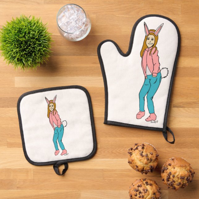 bunnygirl   oven mitt & pot holder set (Top Down)