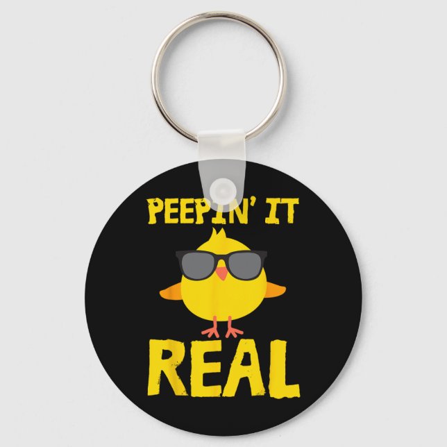Bunnyin' It Real Funny Cool Chick Bunny Chickens E Key Ring (Front)