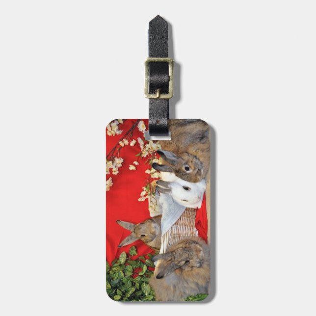 BunnyLuv luggage tag with rabbit family portrait (Front Vertical)
