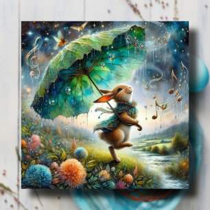Bunny's Rainy Day Serenade Easter Holiday Card