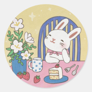 Bunny's Tea Time Illustration Classic Round Sticker