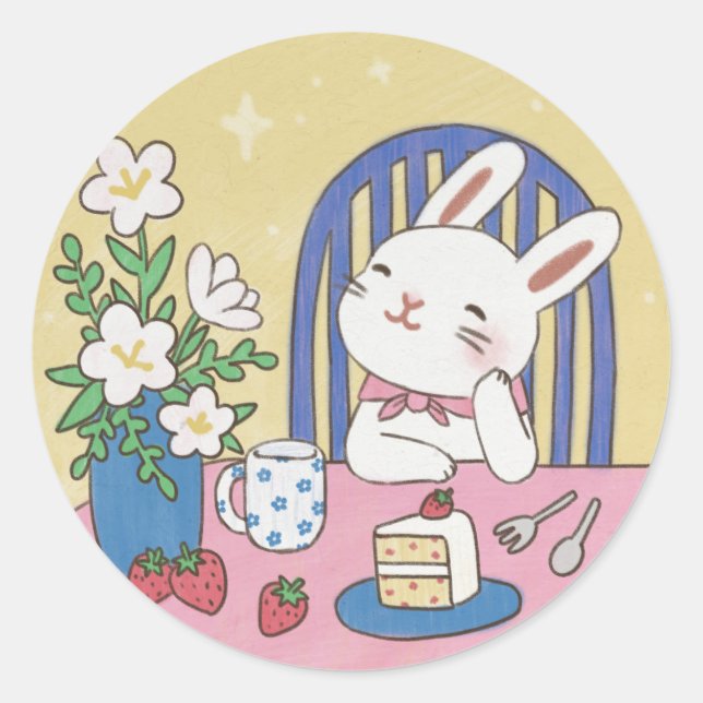 Bunny's Tea Time Illustration Classic Round Sticker (Front)