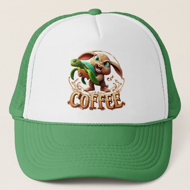 Bunnys Trade: Turtle for Coffee Buy Me A Coffee Trucker Hat (Front)