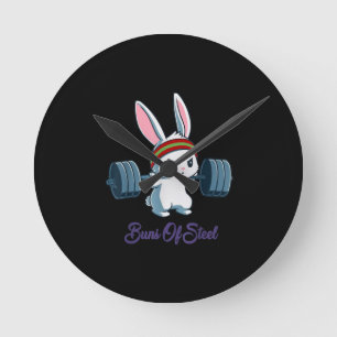 Buns of Ness Rabbit Bunny Lover Gym Workout Funny Round Clock