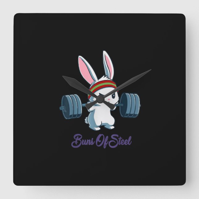 Buns of Ness Rabbit Bunny Lover Gym Workout Funny Square Wall Clock (Front)