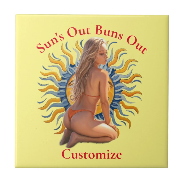 Buns Out Bikini Beach Girl Thunder_Cove  Ceramic Tile (Front)