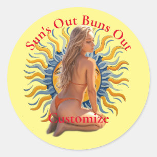 Buns Out Bikini Beach Girl Thunder_Cove Classic Round Sticker