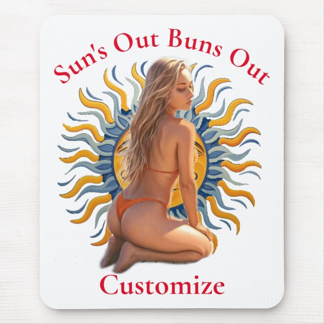 Buns Out Bikini Beach Girl Thunder_Cove  Mouse Pad (Front)
