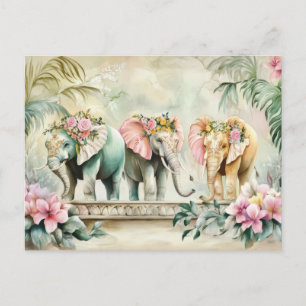 Bunte Aquarell Illustration von Elefanten Postcard