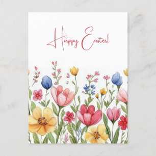 Bunte Aquarell Oster Postkarte mit Frühlingsblumen Postcard