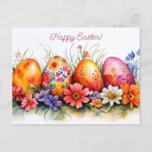Bunte Aquarell Oster Postkarte mit Frühlingsblumen Postcard