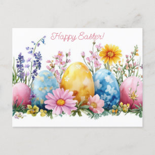Bunte Aquarell Oster Postkarte mit Frühlingsblumen Postcard