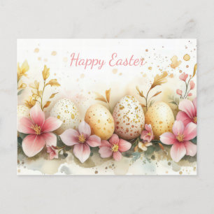 Bunte Aquarell Oster Postkarte mit Frühlingsblumen Postcard