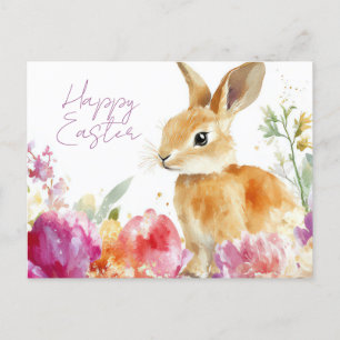 Bunte Aquarell Oster Postkarte mit Osterhase Postcard