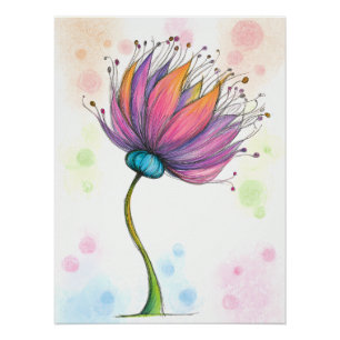 Bunte Blume im Buntstift Stil Poster