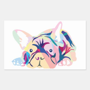 Bunte Französische Bulldogge auf orange Rectangular Sticker