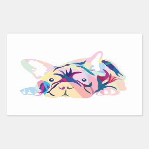 Bunte Französische Bulldogge auf orange Rectangular Sticker