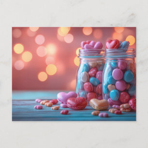 bunte Herz Macarones in Glas  Postcard