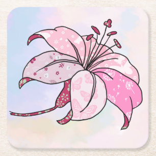 bunte Lilie Square Paper Coaster