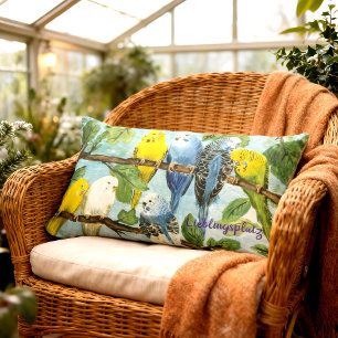 Bunte Wellensittiche - handgemalt Kissen Lumbar Cushion
