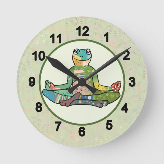 Bunter Frosch Runde Round Clock (Front)