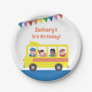 Bunting Flag Yellow School Bus Kids Birthday Party Paper Plate