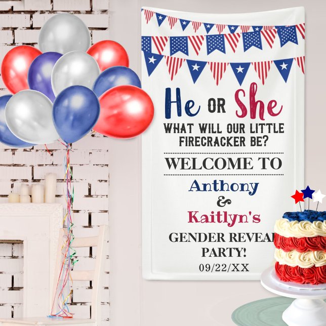Bunting Flags 4th Of July Gender Reveal Party Banner (Creator Uploaded)