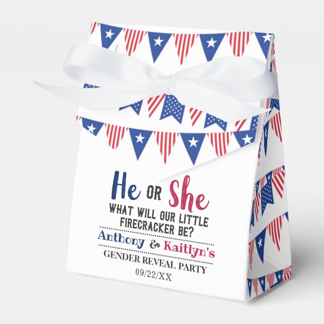 Bunting Flags 4th Of July Gender Reveal Party Favour Box (Front Side)