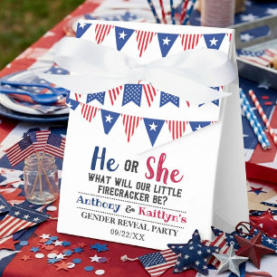 Bunting Flags 4th Of July Gender Reveal Party Favour Box