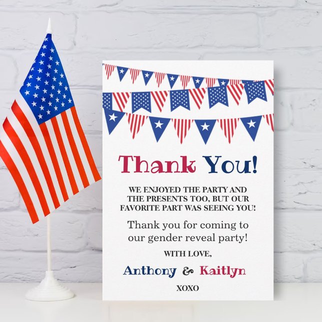 Bunting Flags 4th Of July Gender Reveal Party Thank You Card (Creator Uploaded)
