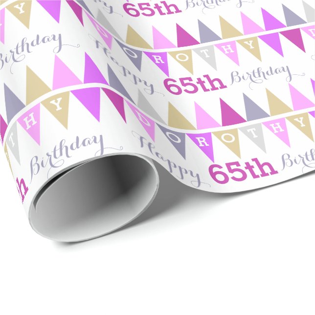 Bunting flags 65th birthday personalised age wrap wrapping paper (Roll Corner)