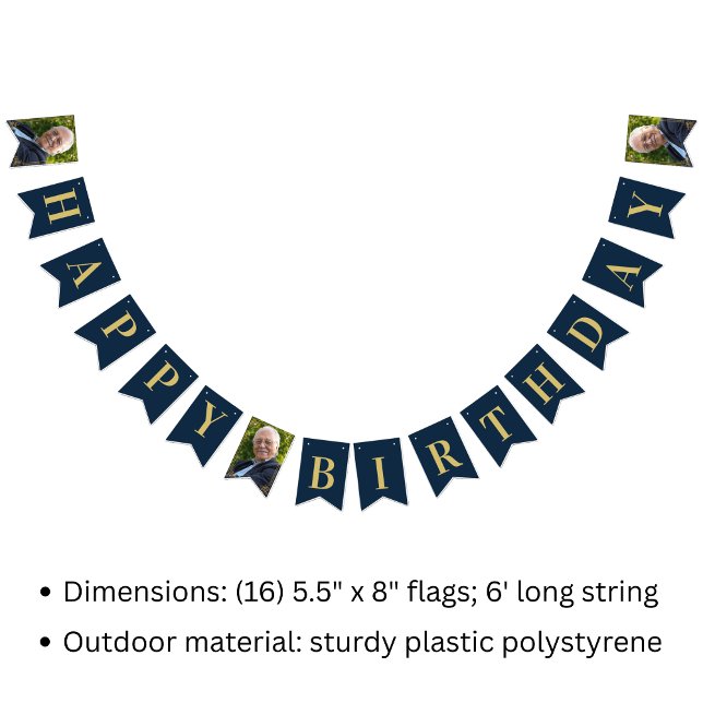 Bunting Flags Photo Navy Gold 80th Happy Birthday (SEE FULL SUITE AT BOTTOM)