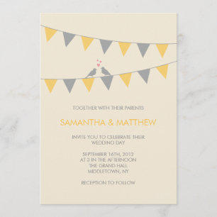 Bunting Love Birds Wedding Invitation - Yellow
