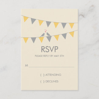 Bunting Love Birds Wedding RSVP - Grey Yellow