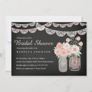 Bunting Mason Jar Chalkboard Bridal Shower Invite