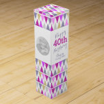 Bunting pattern photo name 40th birthday wine box<br><div class="desc">Bright modern multi-coloured triangular bunting flag style wine box. Personalise with your recipients name,  two photos and birthday year. Currently reads happy 40th birthday Darcy and their Vintage year. Designed by Sarah Trett.</div>