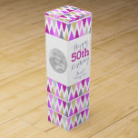 Bunting pattern photo name 50th birthday wine box<br><div class="desc">Bright modern multi-coloured triangular bunting flag style wine box. Personalise with your recipients name,  two photos and birthday year. Currently reads happy 50th birthday Janet and their Vintage year. Designed by Sarah Trett.</div>