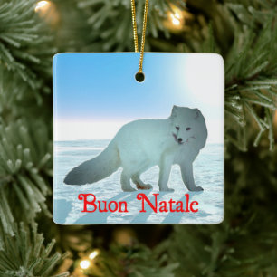 Buon Natale - Arctic Fox Ceramic Ornament