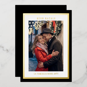 Buon Natale Black Gold Simple Modern Photo Foil Holiday Card