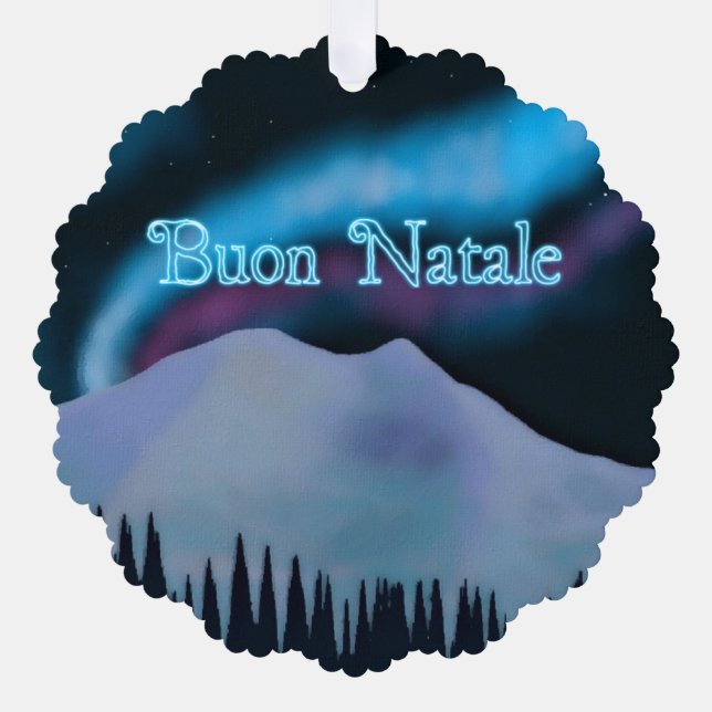Buon Natale - Blue Aurora Tree Decoration Card (Front)