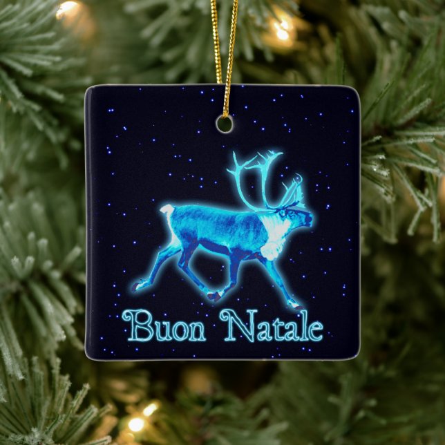 Buon Natale - Blue Caribou (Reindeer) Ceramic Ornament (Tree)