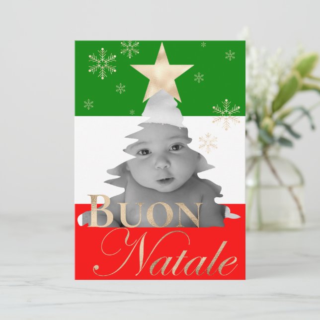 Buon Natale Custom Photo Italian Christmas Tree Holiday Card (Standing Front)